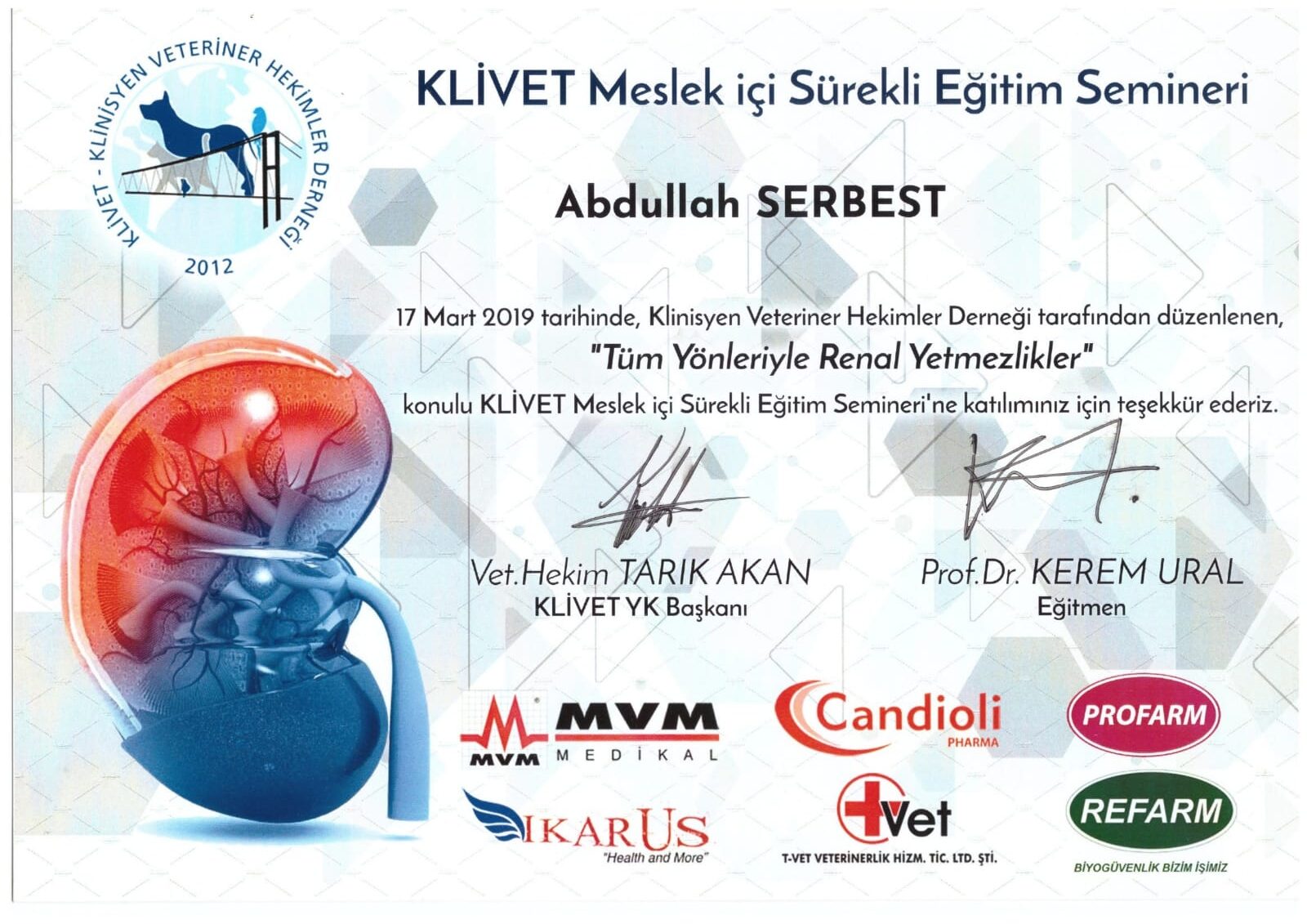 Renal Hastalıklar sertifikası